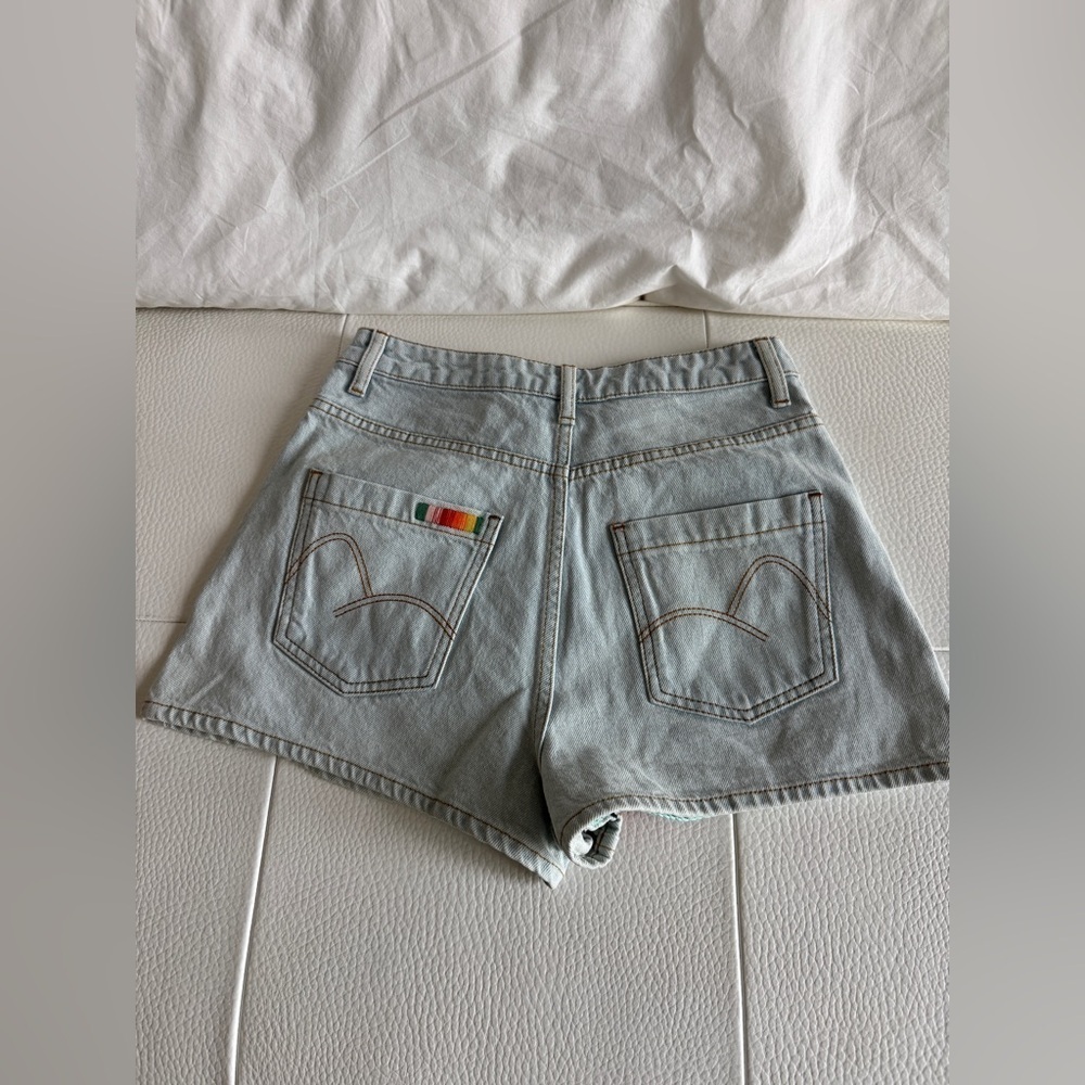 Farm Rio: Multicolor Crochet Patchwork Jean Shorts - Picture 4 of 5